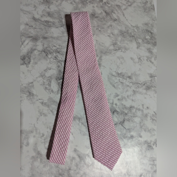 The Tie Bar Pink White Stripe 100% Cotton Handmade Men's Neck Tie Like New - Picture 1 of 5